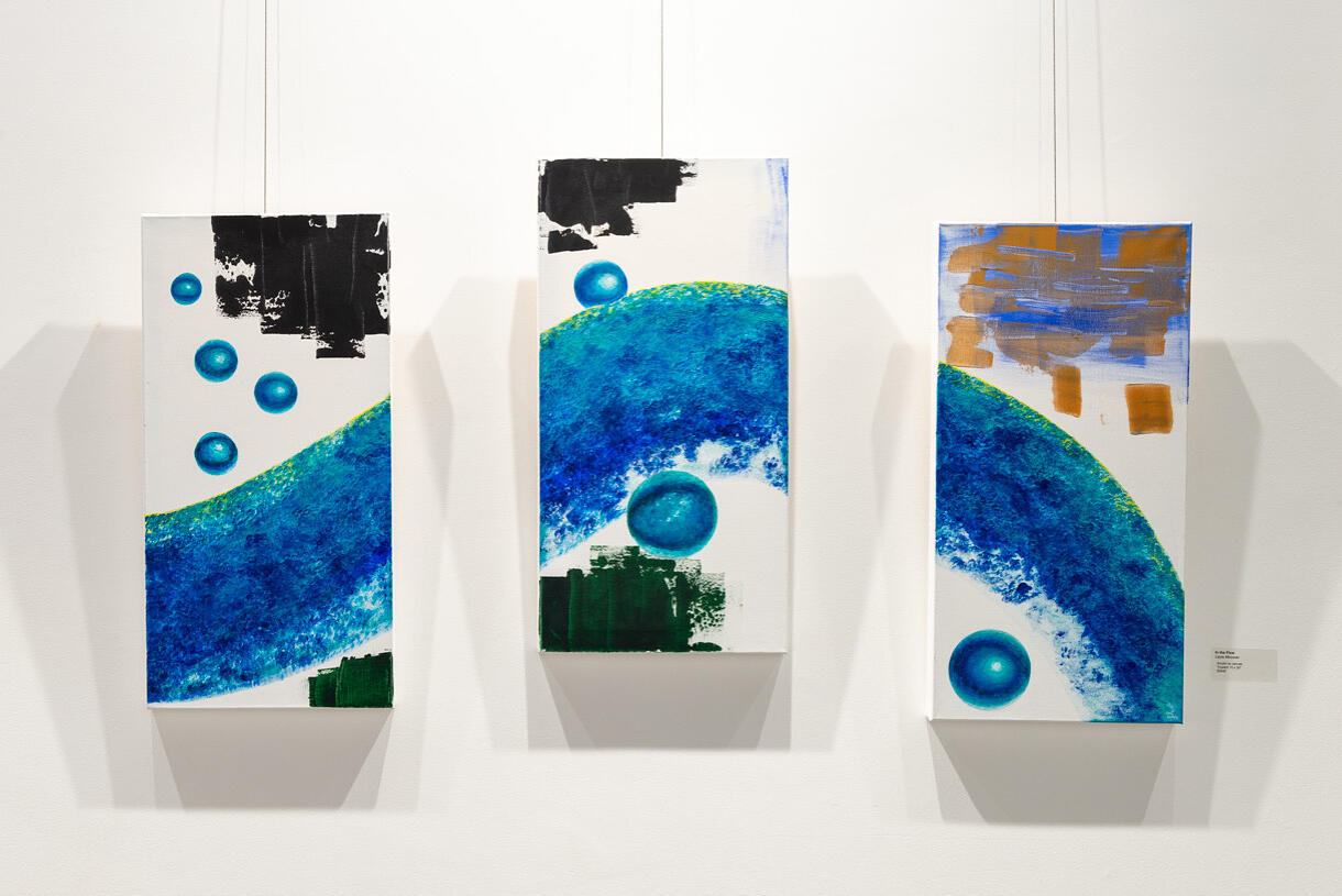 An abstract depiction of bubbles in a stream by autistic artist Layla Messner. Acrylic on canvas.