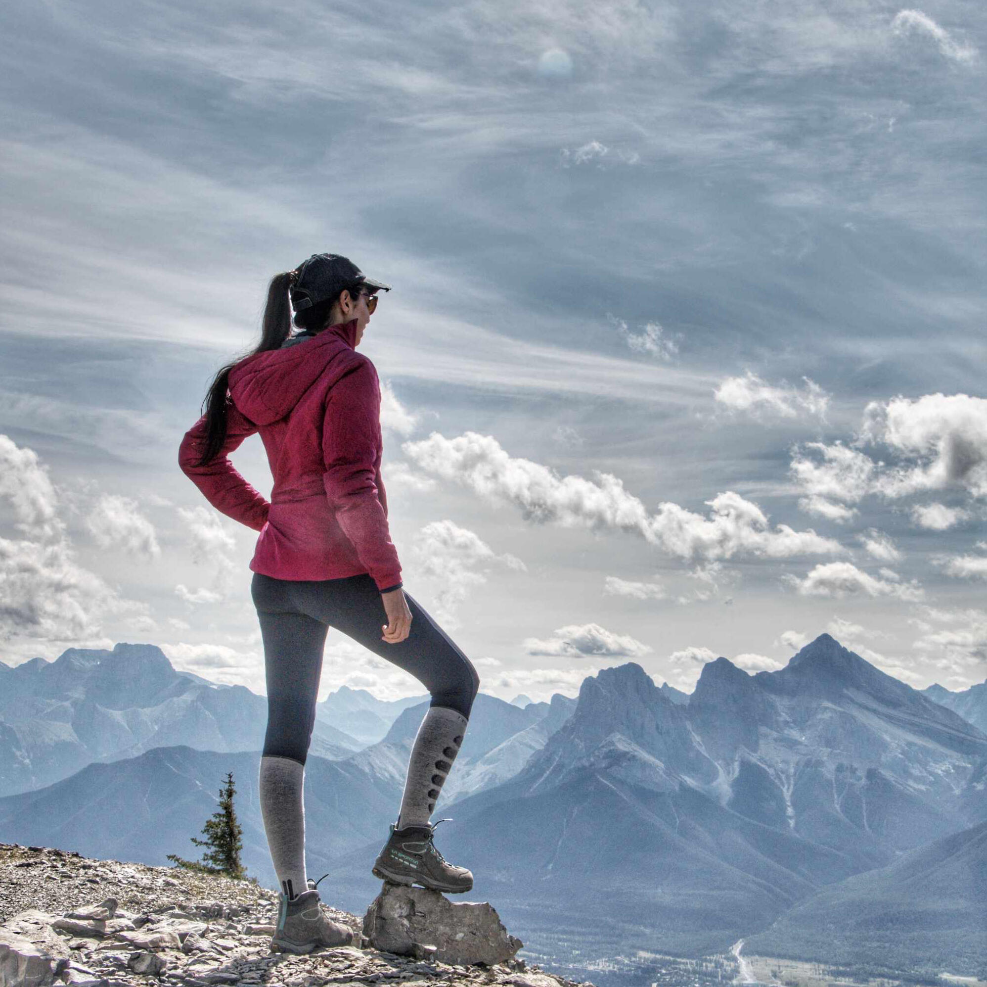 Layla Messner hiking in mountains by Kelly's Perpective Autistic artist Layla Messner hiking in the mountains. Photography by Kelly's Perspective. Canmore, Alberta, Canada.